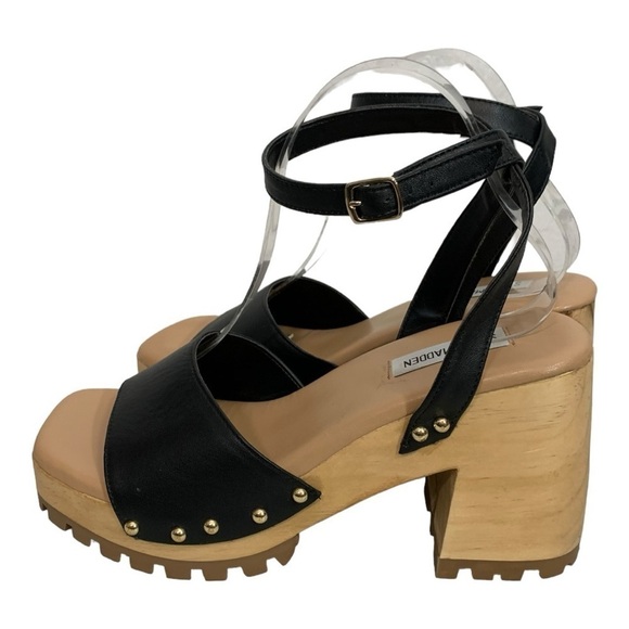Steve madden Ocala Platform Wooden Sandals Black Size 10 - Picture 3 of 11